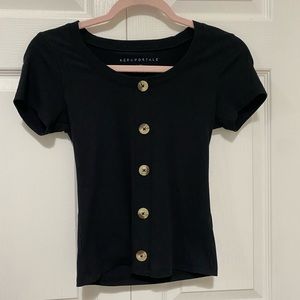 Aeropostale Black Fitted Tee w/ Buttons